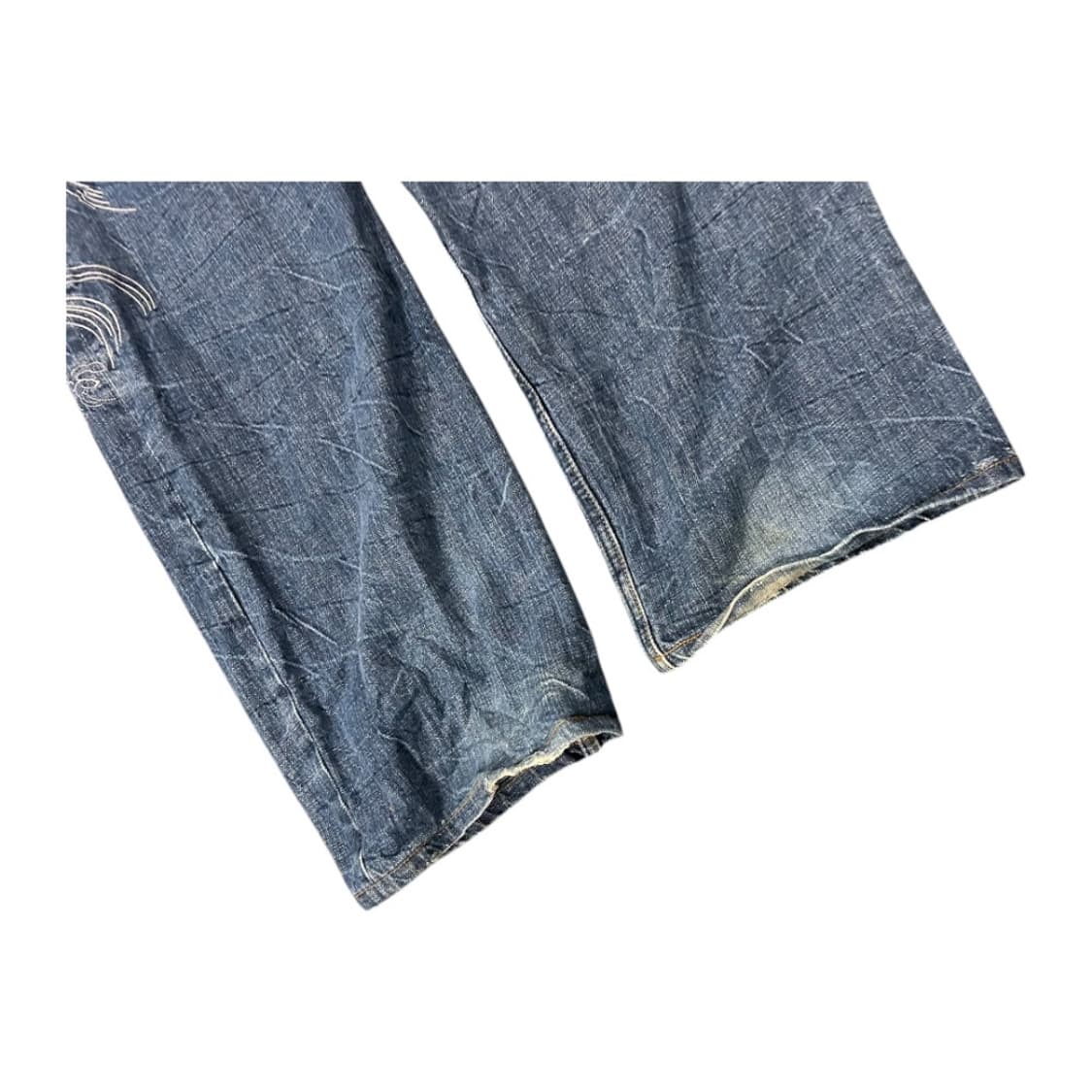 2XL) 카라쿠리 타마시 잉어&국화 자수 와이드 데님팬츠 BD-071 상품이미지9