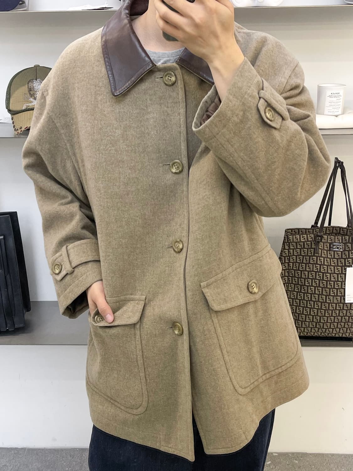 입생로랑 90s YSL 레더 카라 코트 상품이미지2