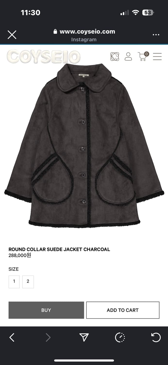 코이세이오 스웨이드 자켓 차콜 무스탕 상품이미지1