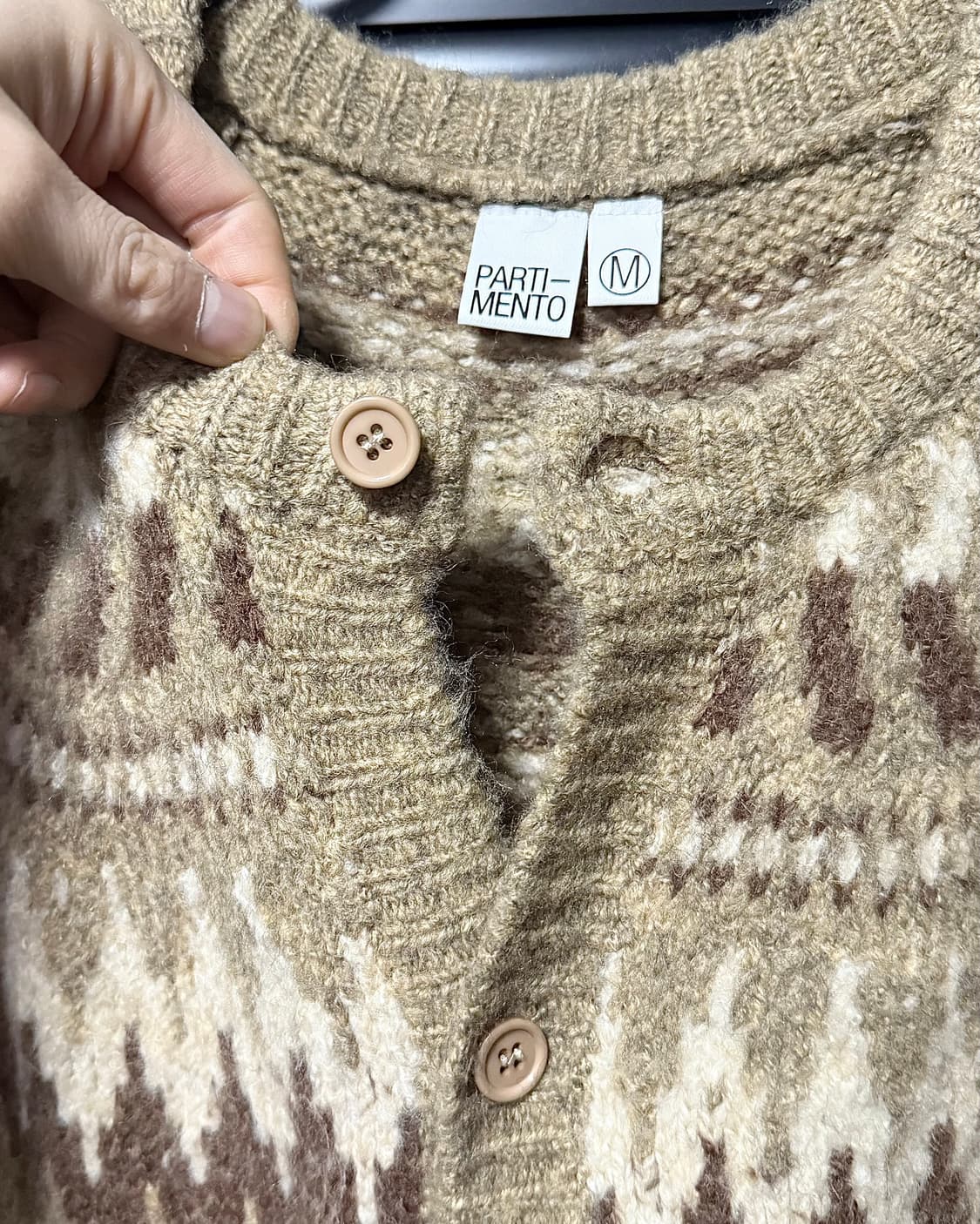 파르티멘토 노르딕 패턴 눈꽃 자카드 베이지 브라운 갈색 가디건 M 95 상품이미지6