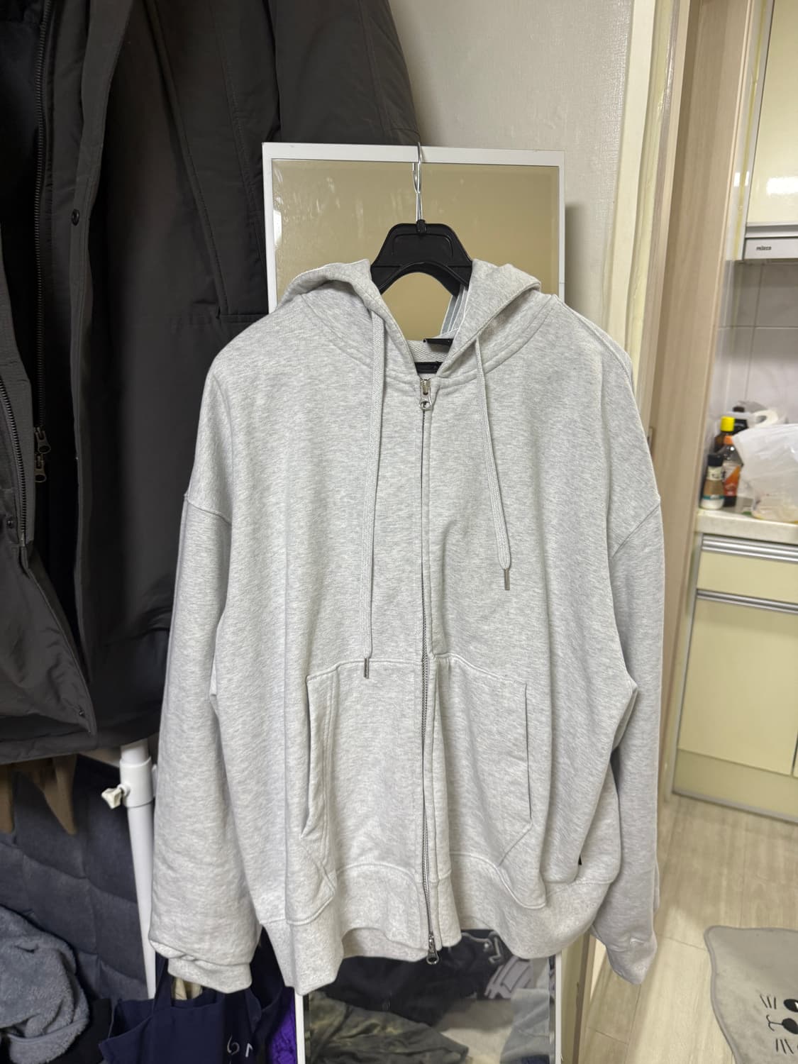 멜란지 마스터 빅 오버 핏 후드 스웨트 집업 [멜란지 라이트 그레이]L 상품이미지3