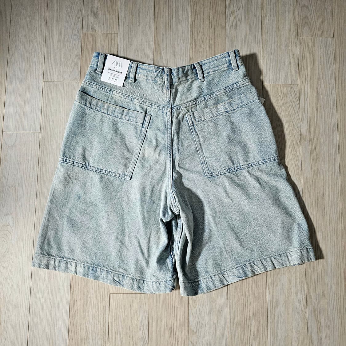 새제품 자라 빈티지 워싱 데님 버뮤다 배기핏 쇼츠 반바지 와이드 연청 상품이미지7