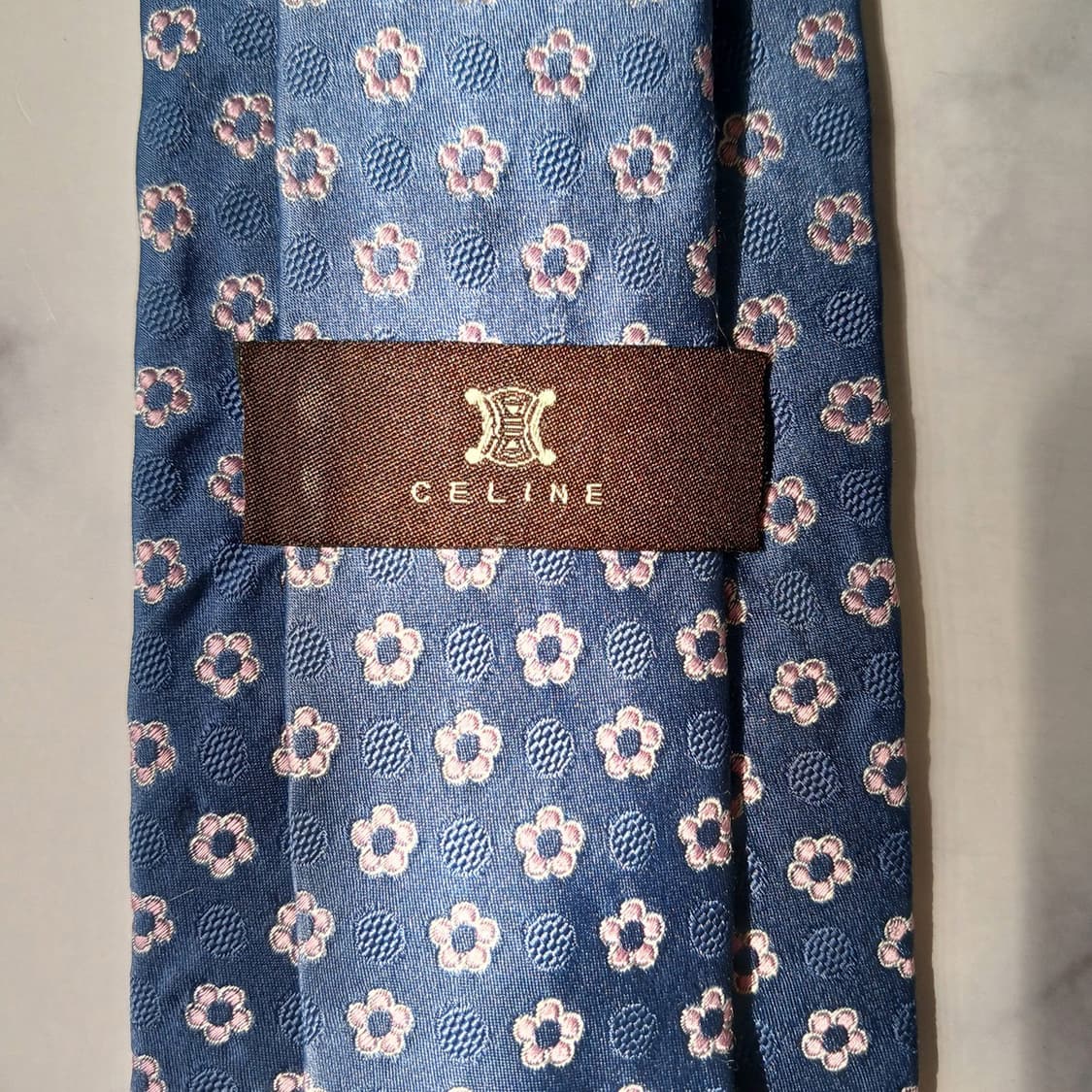 셀린느 실크 블루 플라워 자수 넥타이 9cm B등급 E908 상품이미지6