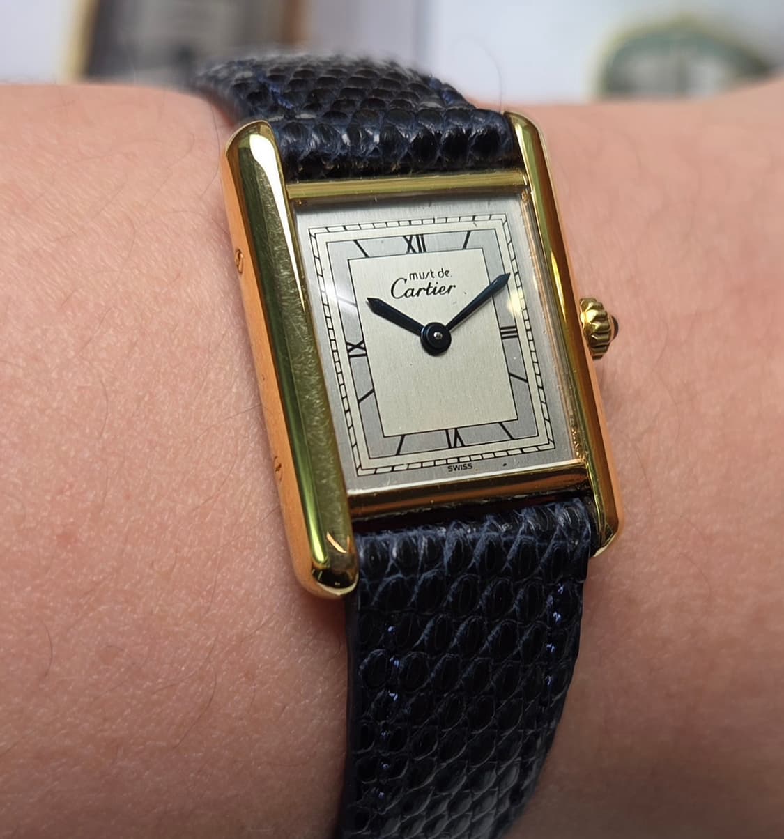 빈티지 까르띠에 머스트드 탱크 오리지널 희귀 실버로만 쿼츠 여성용 (감정 상품이미지10