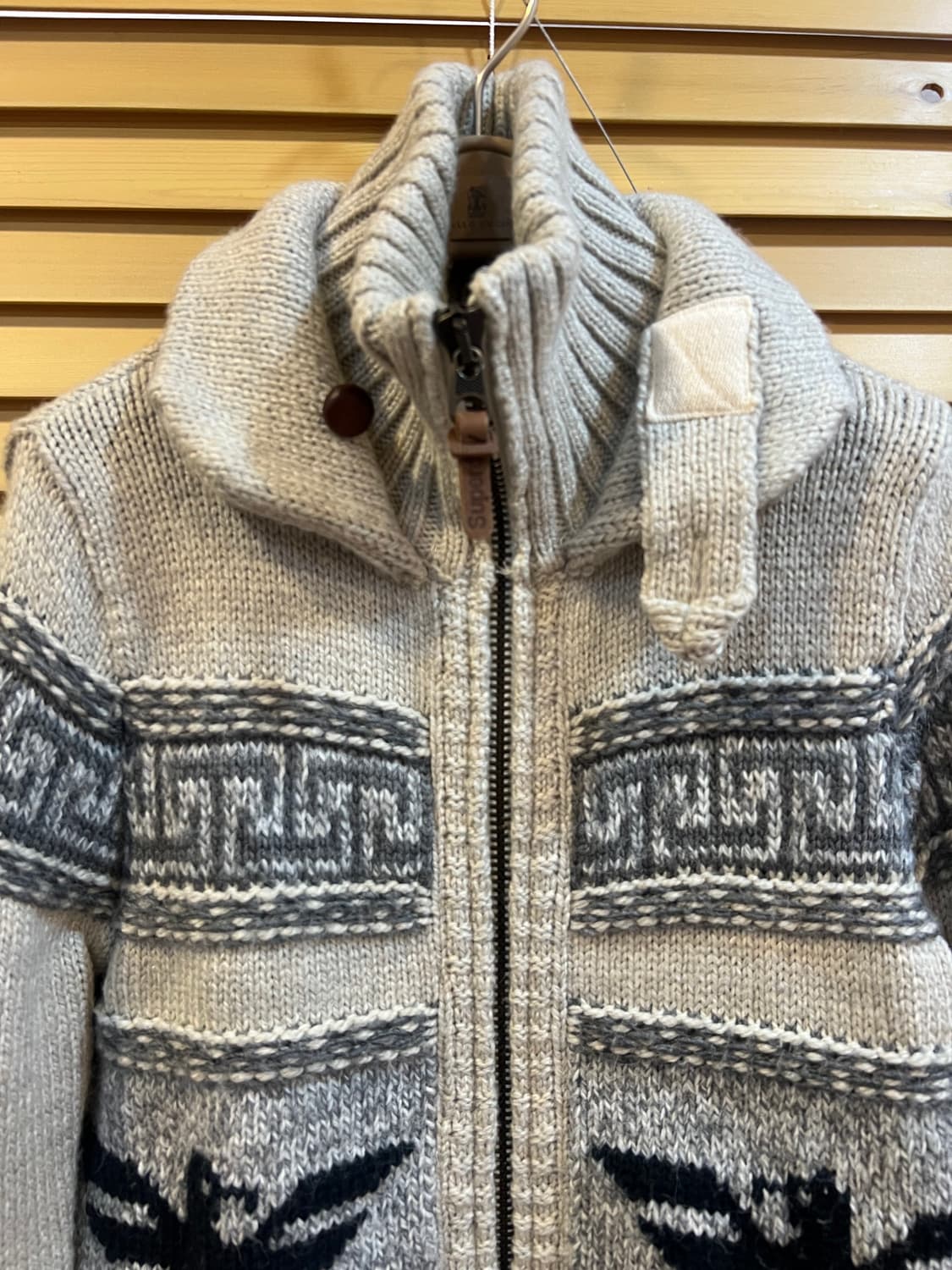 슈퍼드라이 여성 오트밀그레이 노르딕패턴 니트집업점퍼 상품이미지1