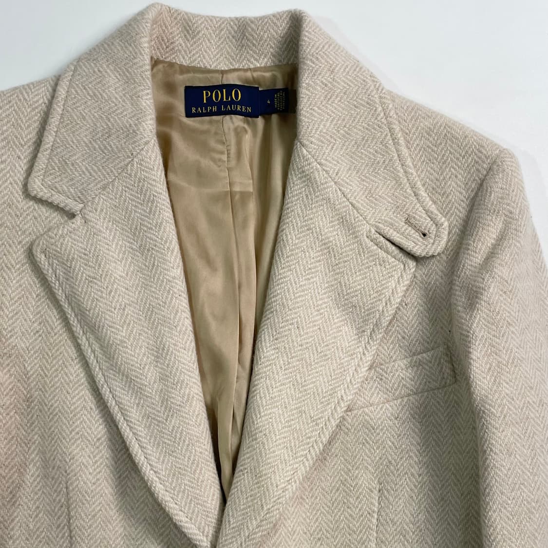 폴로 랄프로렌 우먼스 아이보리 헤링본 울 코트 상품이미지3