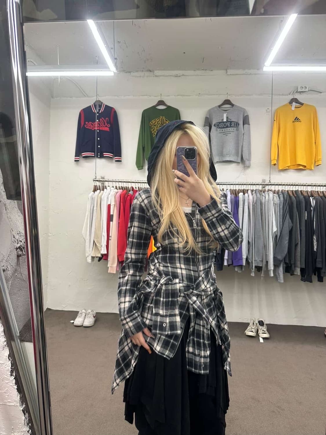 디젤 체크 후드 롱 셔츠 상품이미지9