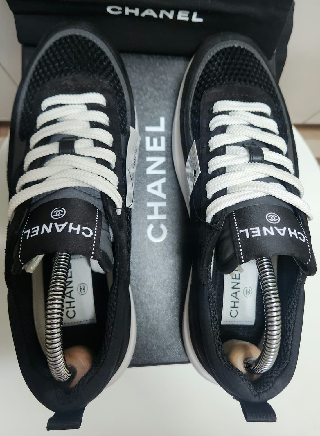 [정품) 샤넬 스니커즈 운동화 메쉬 스웨이드 카프스킨 테니스 37 새상품 상품이미지2