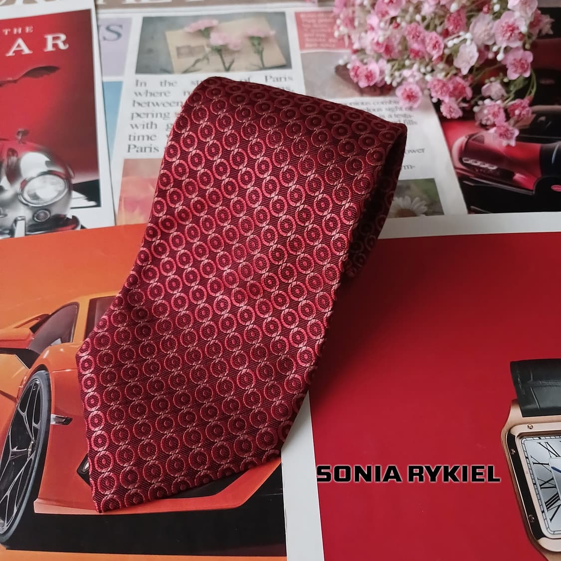 소니아 리키엘 실크 레드 패턴 넥타이 9.7cm A+등급 A19314
 상품이미지2