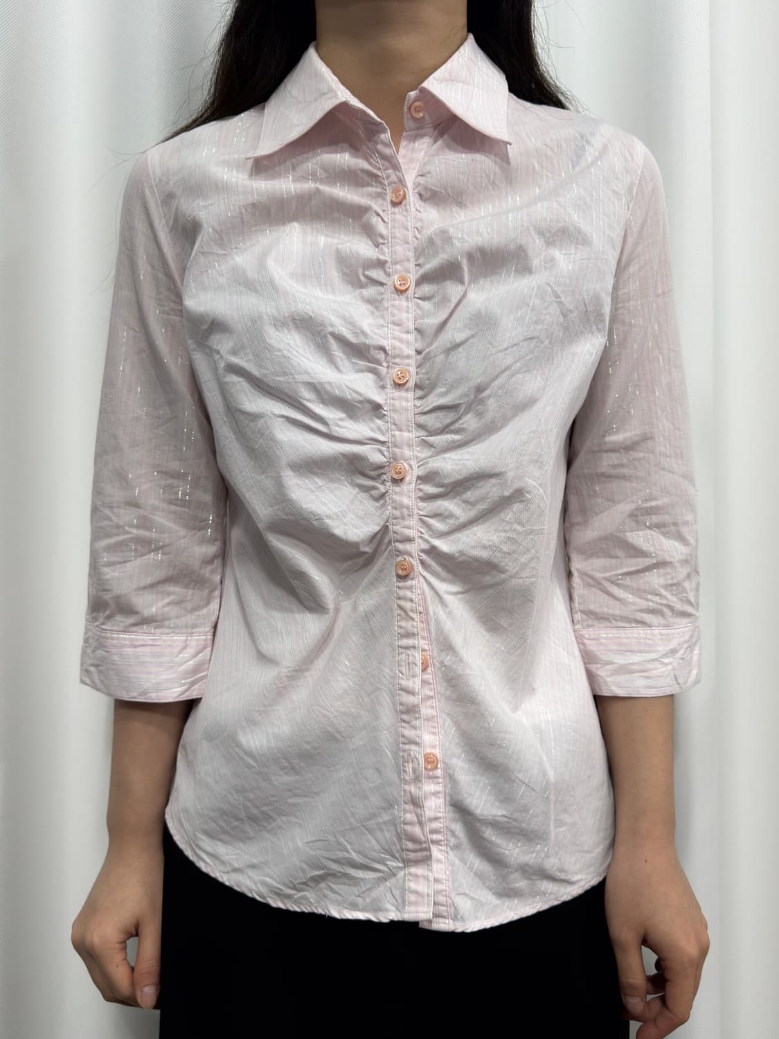pink shirring glitter shirt 상품이미지1