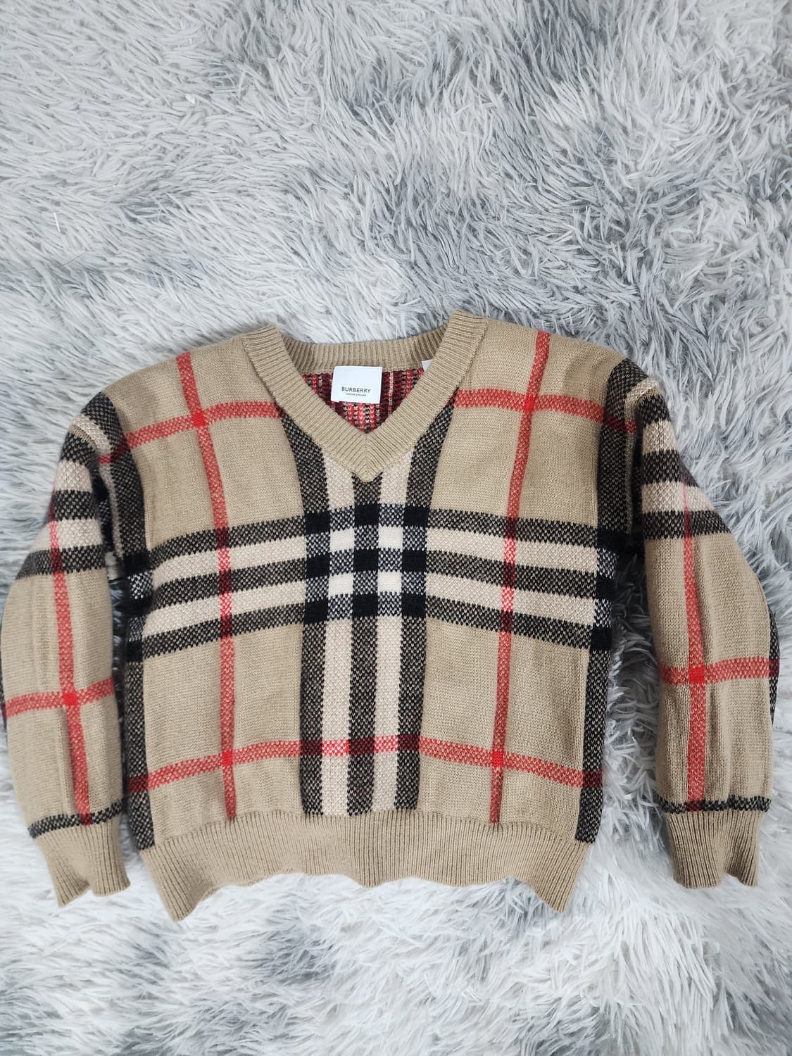 버버리 체크 키즈 V넥 니트 스웨터 상품이미지1