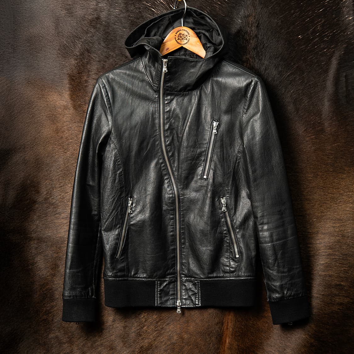 [90] 잭로즈 JACK ROSE 피그스킨 레더 후드집업 블랙  상품이미지1