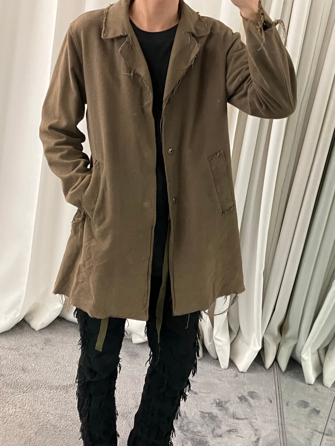 Artizm 카키 디스트레스드 하프 코트 M 상품이미지6