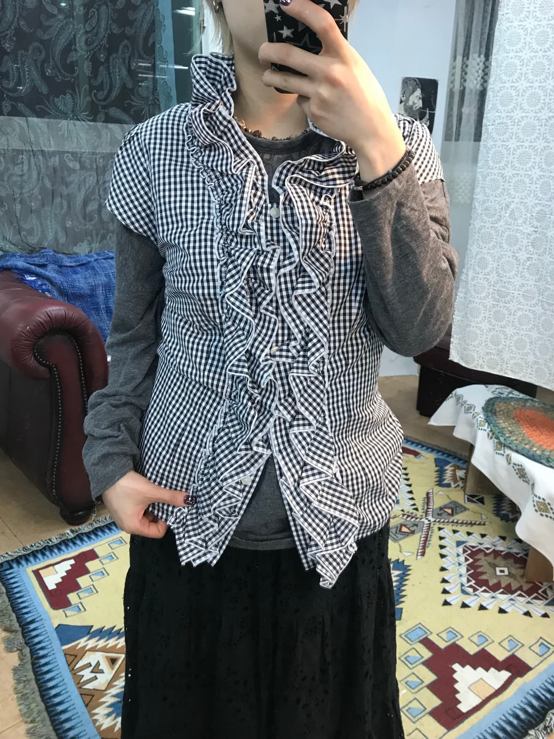 제페니즈 빈티지 셔링 체크 반소매 셔츠 (Z989) 상품이미지1