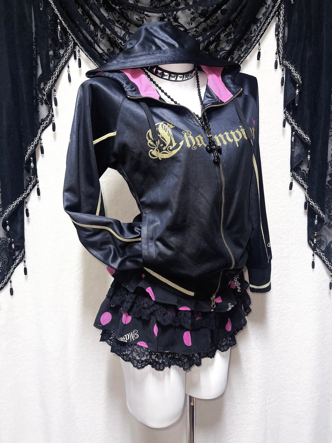 챔피온 올드스쿨 y2k 오네갸루 키치 펑크 히비스커스 투웨이 후드집업 상품이미지1