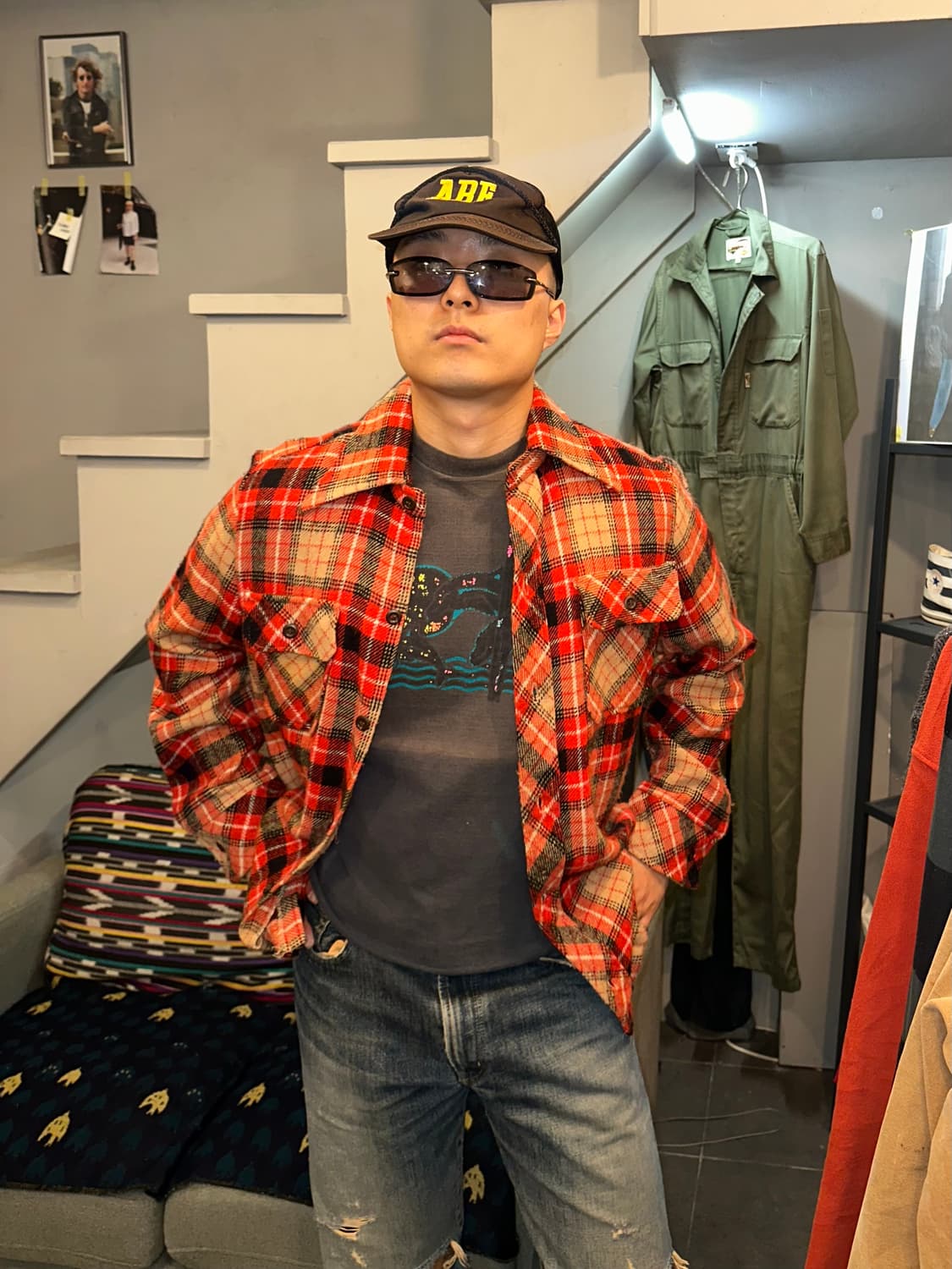 80-90’s Wrangler check flannel shirt 상품이미지1