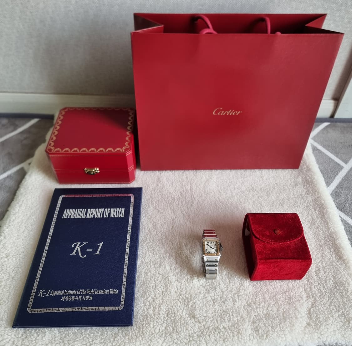 까르띠에 산토스 갈베 18K 콤비 L 기요셰다이얼 오토메틱 시계 04년 상품이미지9
