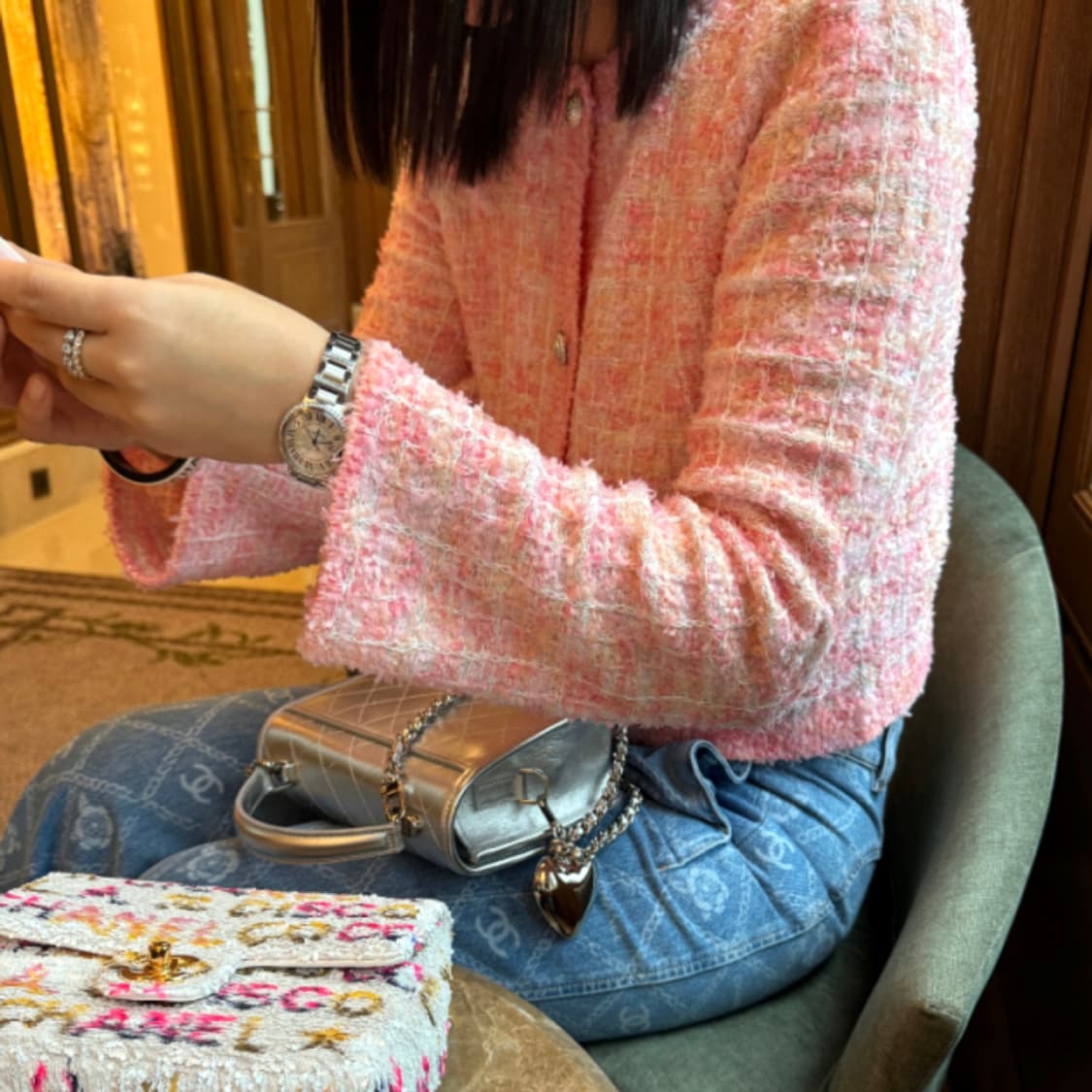 마이아이코(MYEYEKO) 핑크 블러썸 트위드 니트자켓 프리사이즈 새상품 상품이미지4