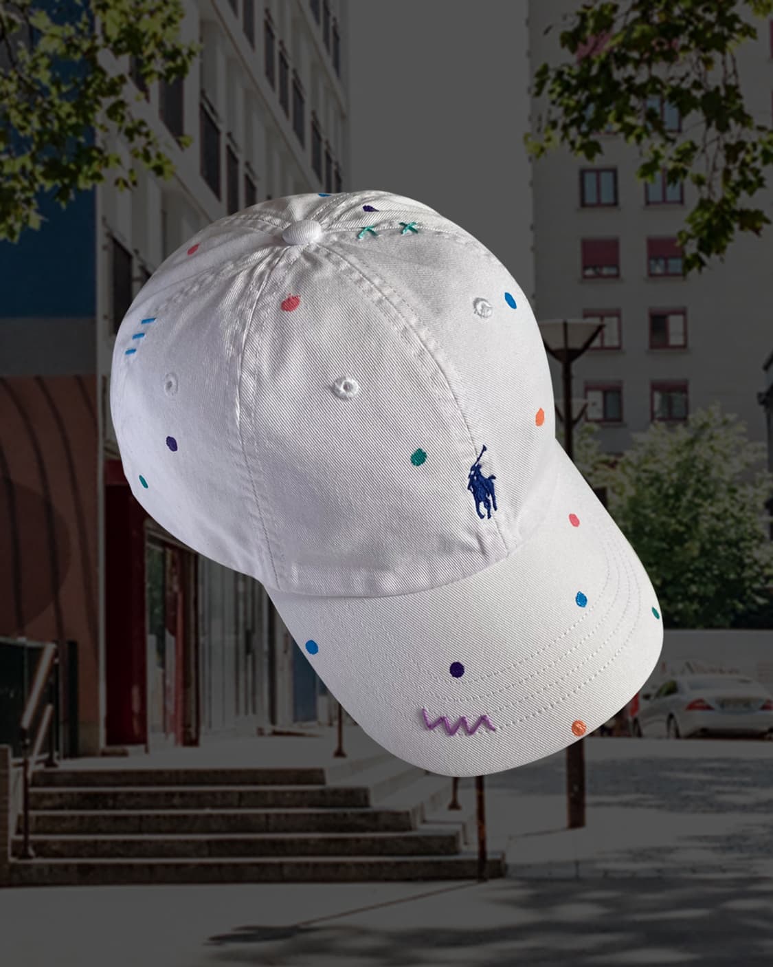 폴로 화이트 페인팅 자수 빈티지 볼캡 모자 상품이미지2