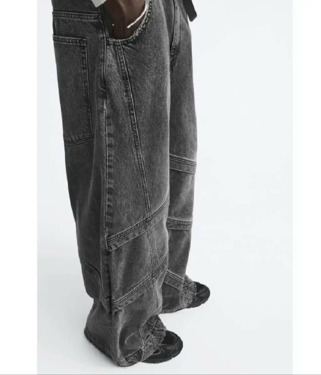자라 암스테르담 라인 바이커 듄 배기 데님 새깅 팬츠 절개 상품이미지3