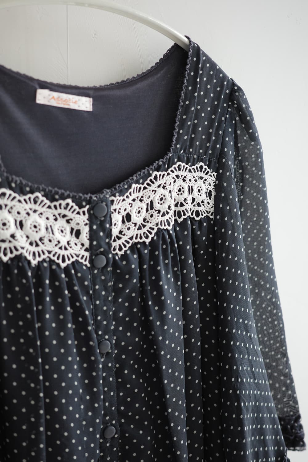 Black polka dot lace blouse 상품이미지4