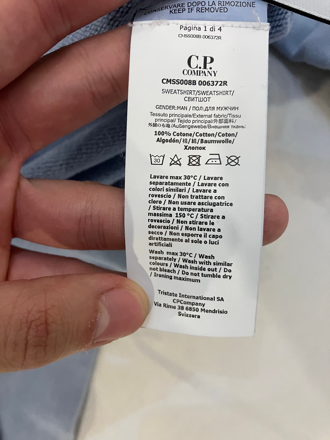 23FW CP 컴퍼니 자수로고 가먼트다잉 스웻셔츠 리비에라 블루 상품이미지6