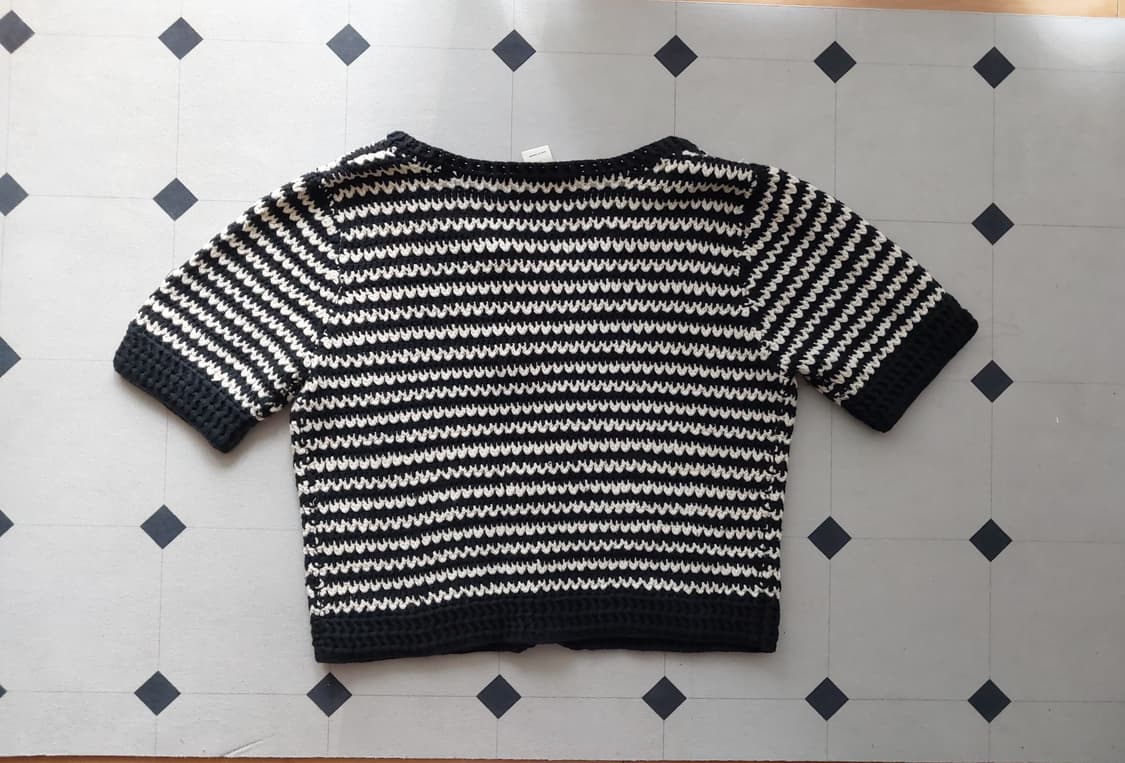 스트라이프 크롭 니트 반팔 가디건 S 상품이미지2