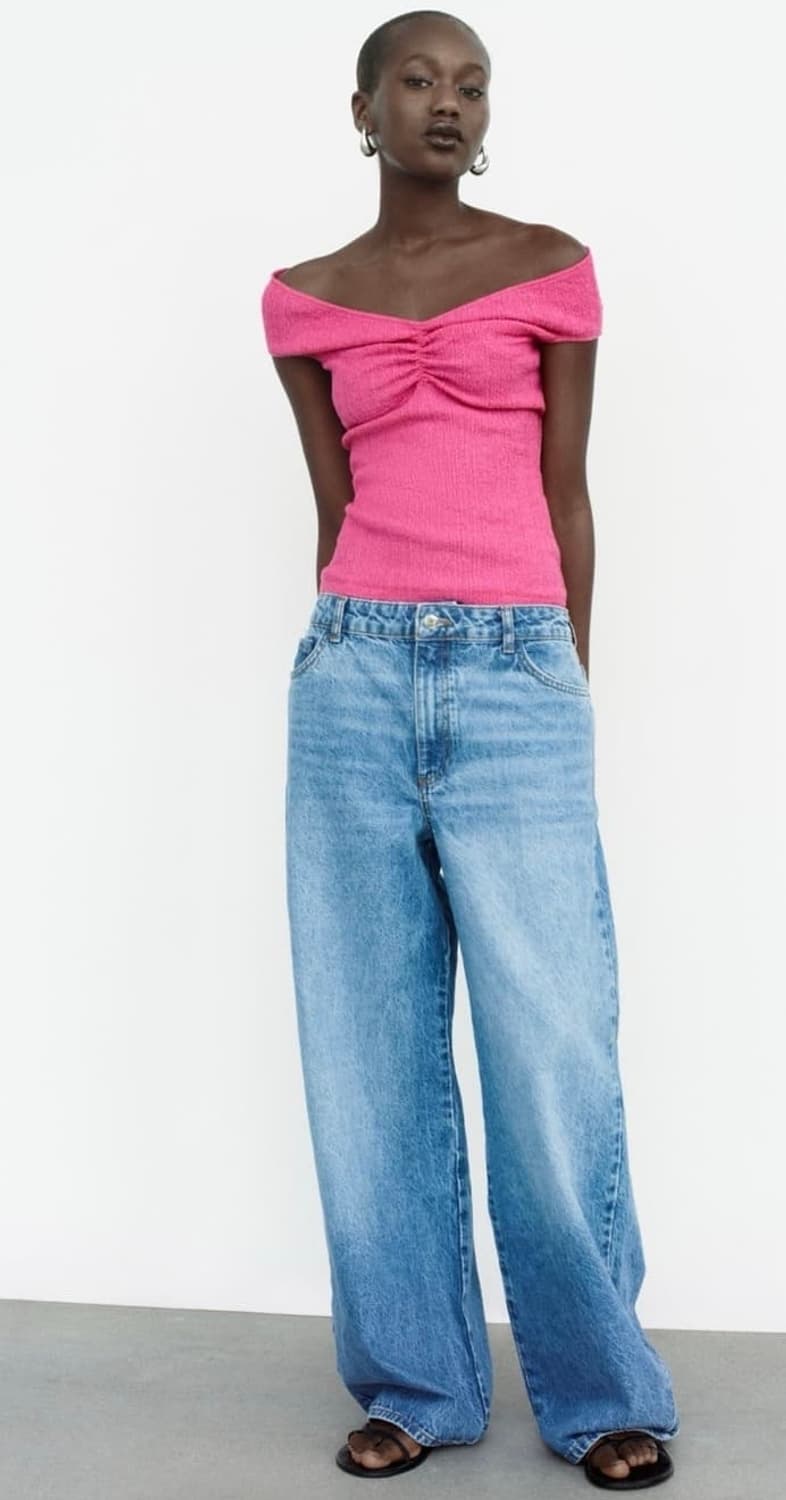 ZARA 자라 셔링 텍스쳐 탑 핑크, 자라 셔링탑, 자라 오프숄더 탑 상품이미지3