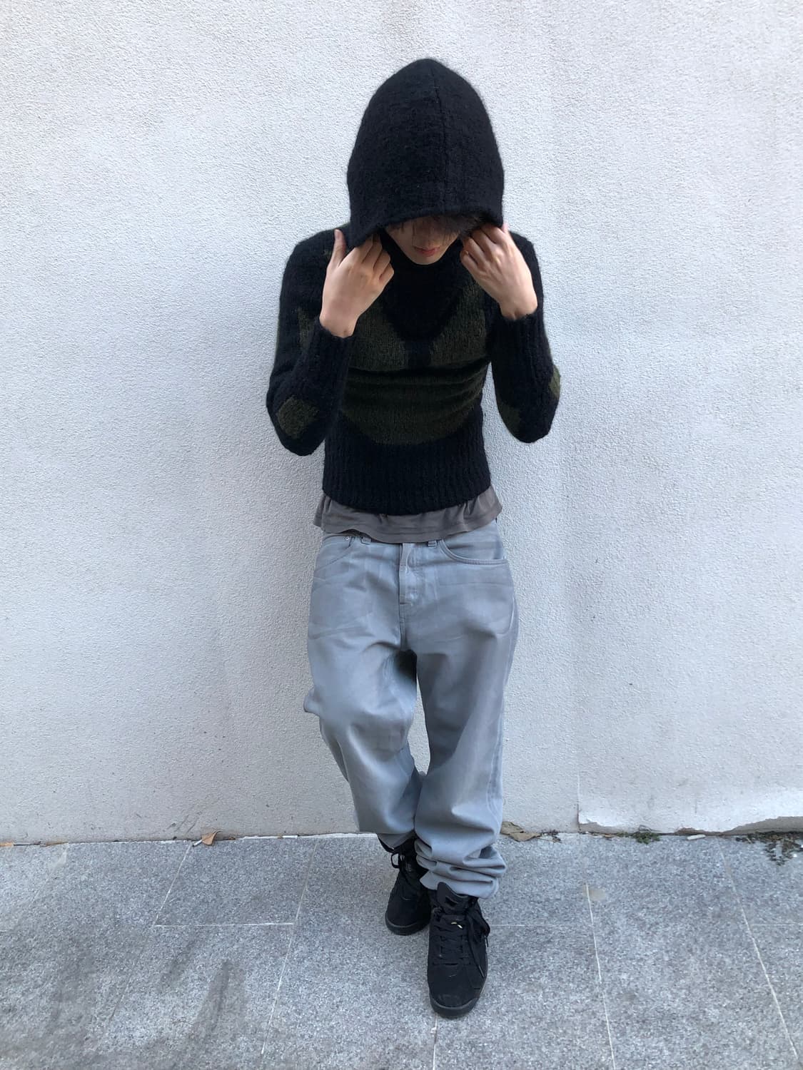 스컬 프린팅 울 후드 상품이미지2