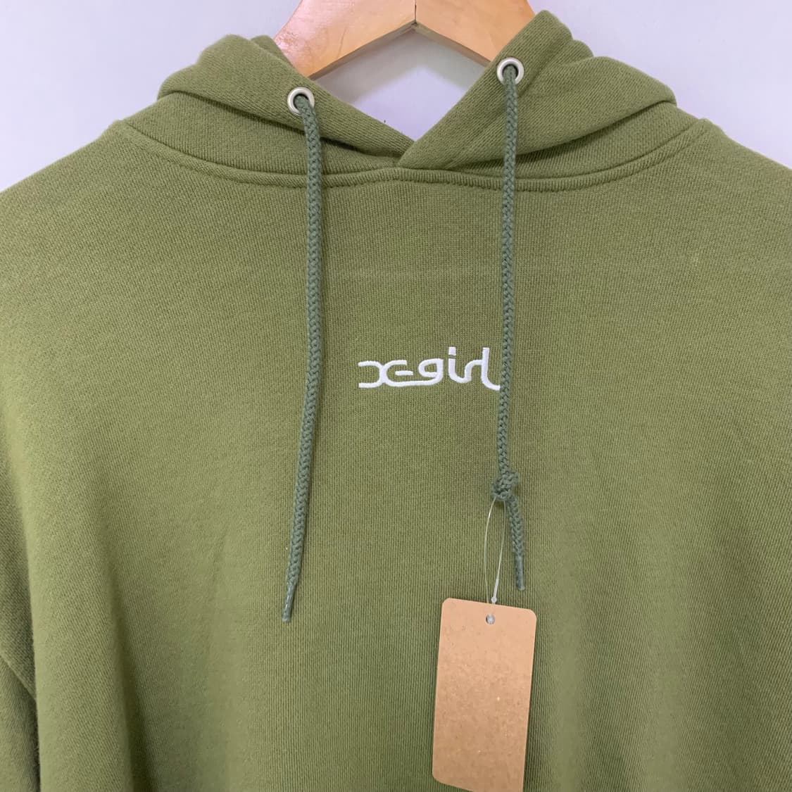 엑스걸 크롭 루즈핏 후드티 카키 2 사이즈 여성 일본 빈티지 상품이미지3