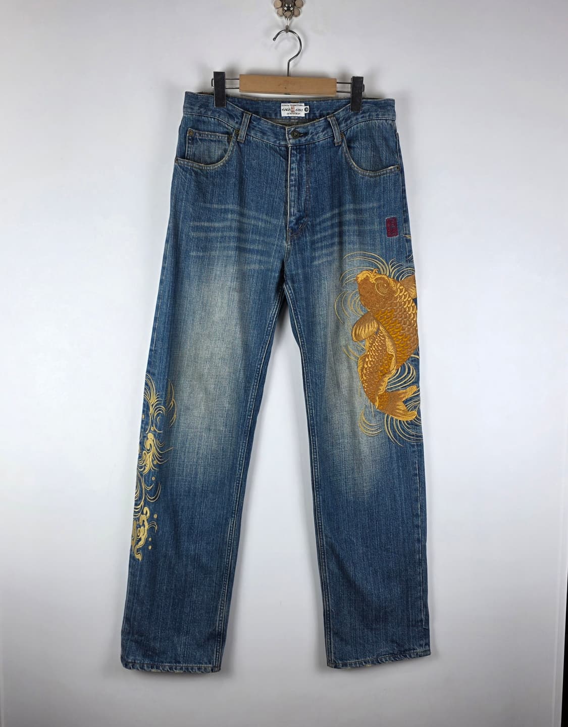 카라쿠리 타마시 자수 데님팬츠 상품이미지1