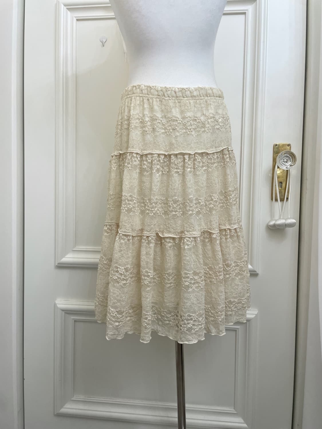 beige lace fairy midi banding skirt 상품이미지4