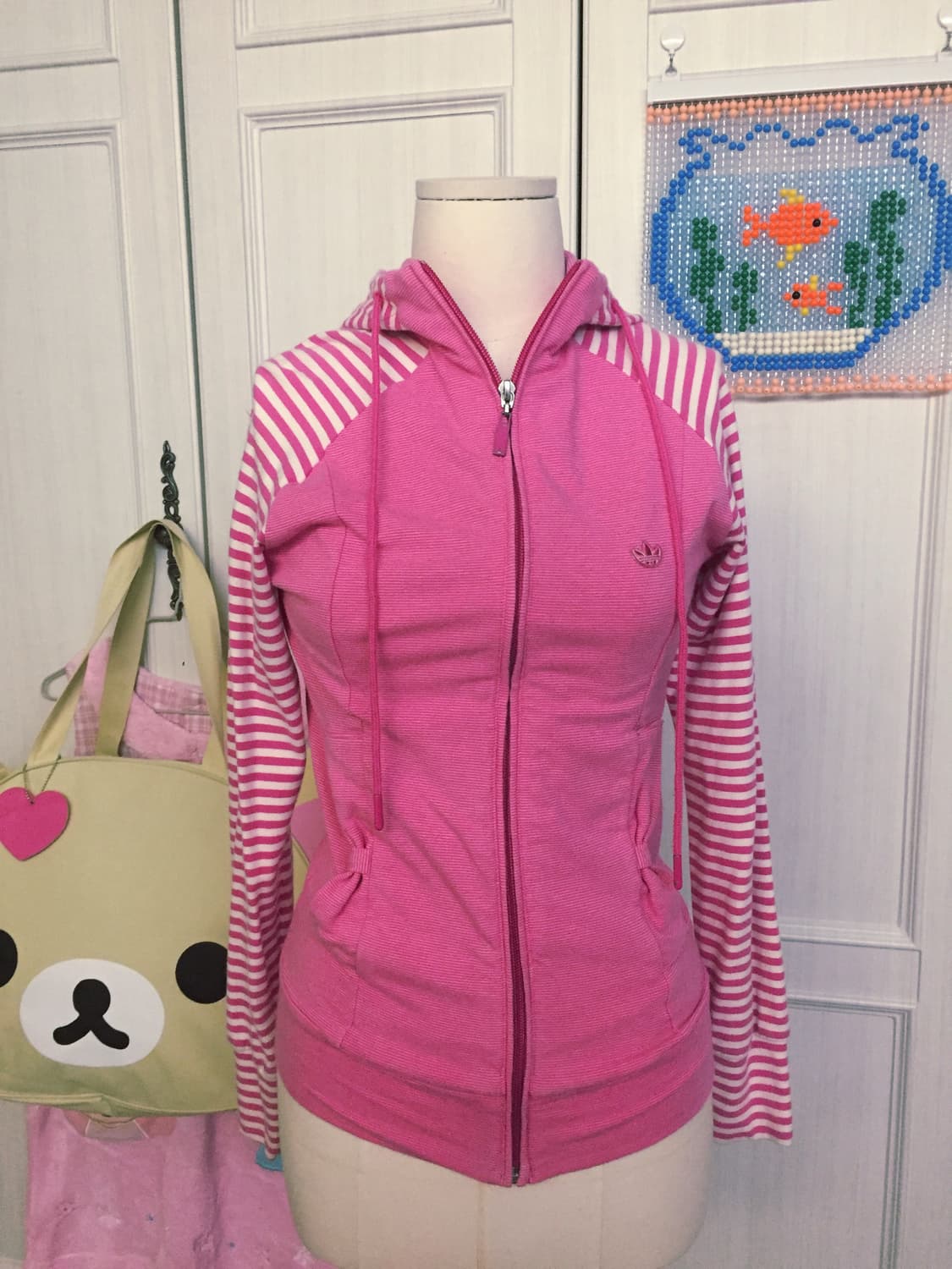 아디다스 핑크 리본 포인트 후드 집업 상품이미지1