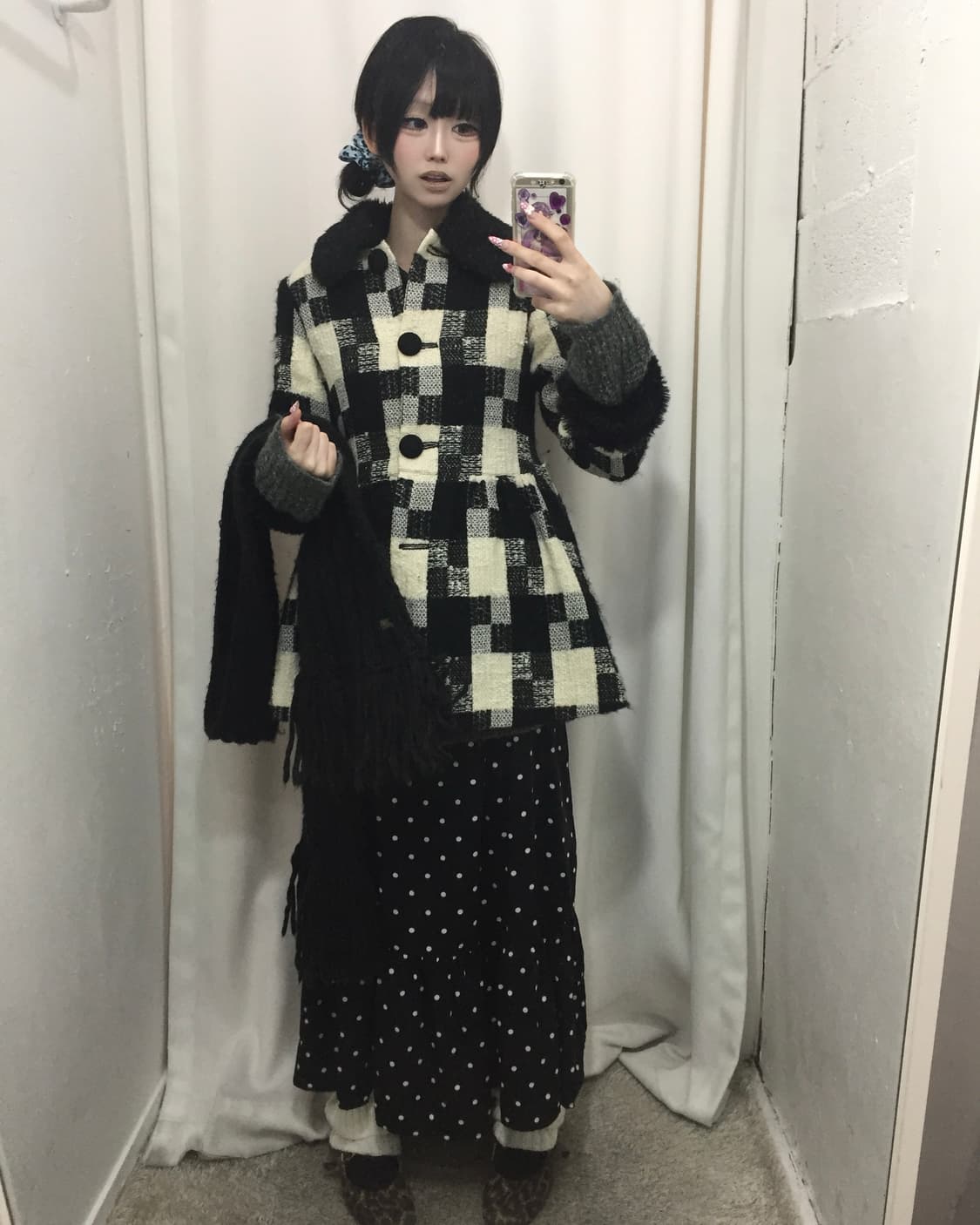 mezzo piano 메조피아노 블랙화이트 퍼카라 코트 코디 🎱 상품이미지3