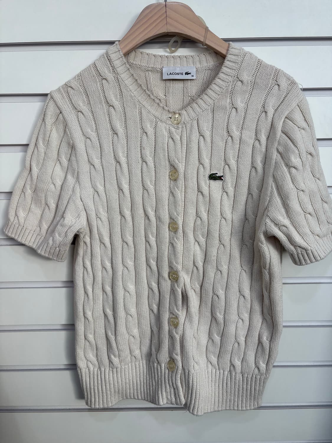 라코스테 케이블 반팔 니트 가디건 아이보리 S 상품이미지1