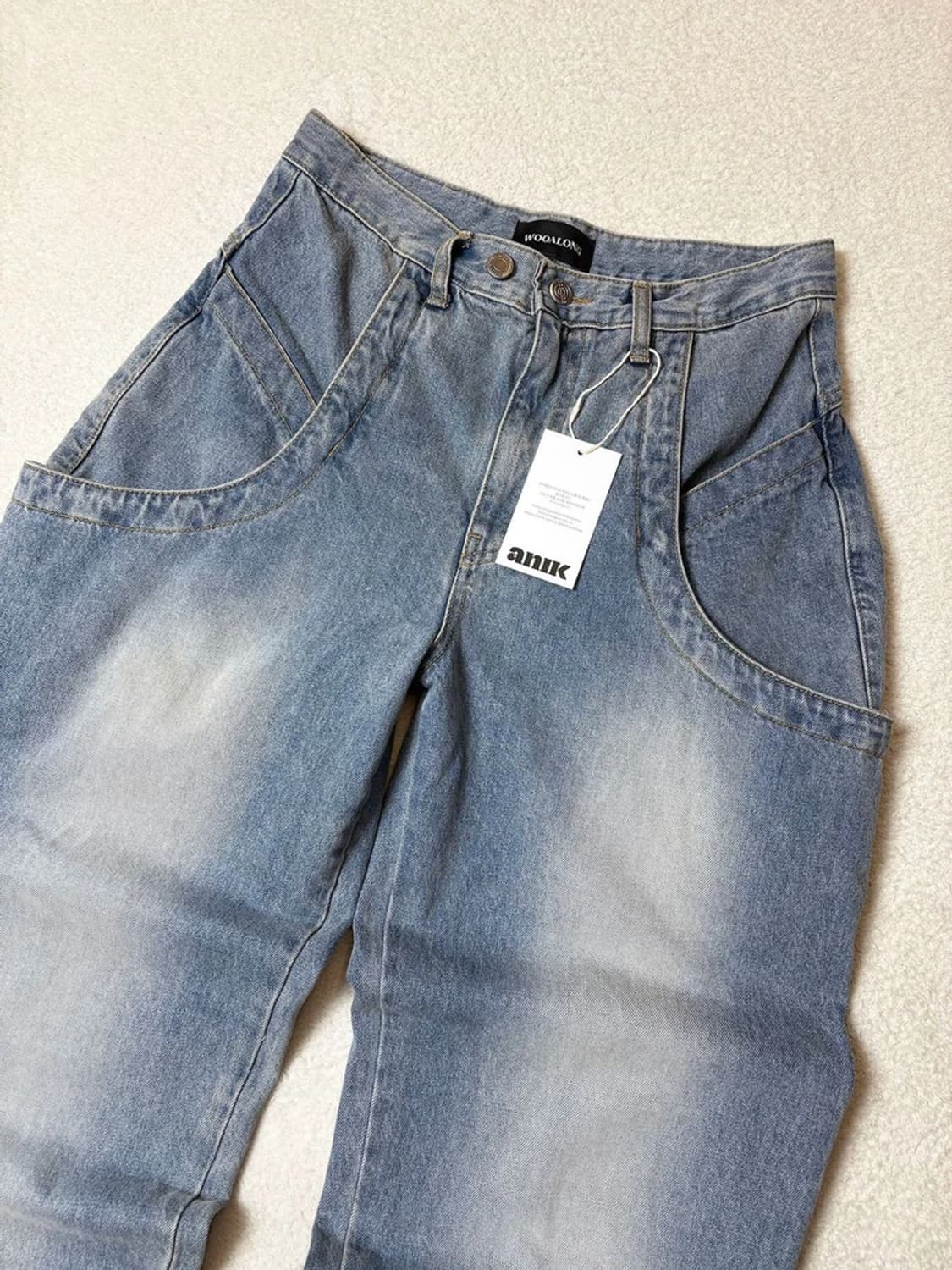 우알롱 24ss 워싱 커브드 포켓 와이드 데님 팬츠 PN6602 상품이미지3