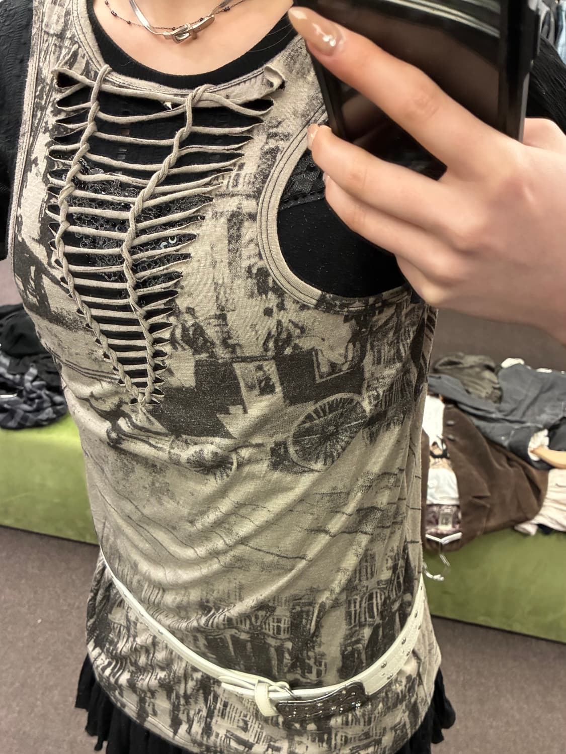 F)Japanese vintage 여성 레터링 슬리브리스 상품이미지2