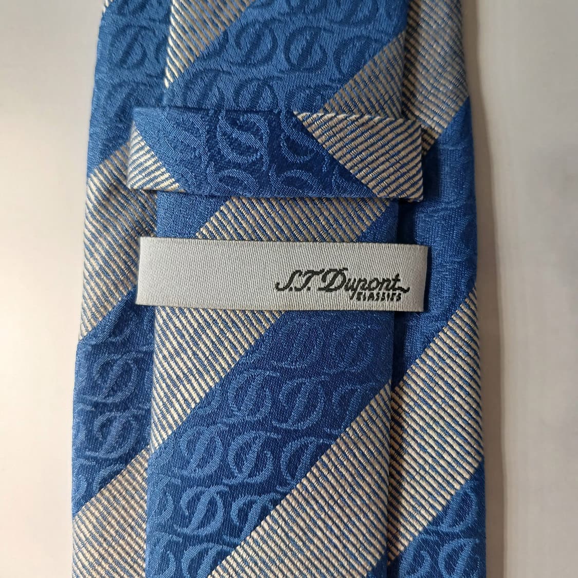 에스.티. 듀퐁 실크 블루 로고 패턴 넥타이 8cm S~A+등급 E823 상품이미지9