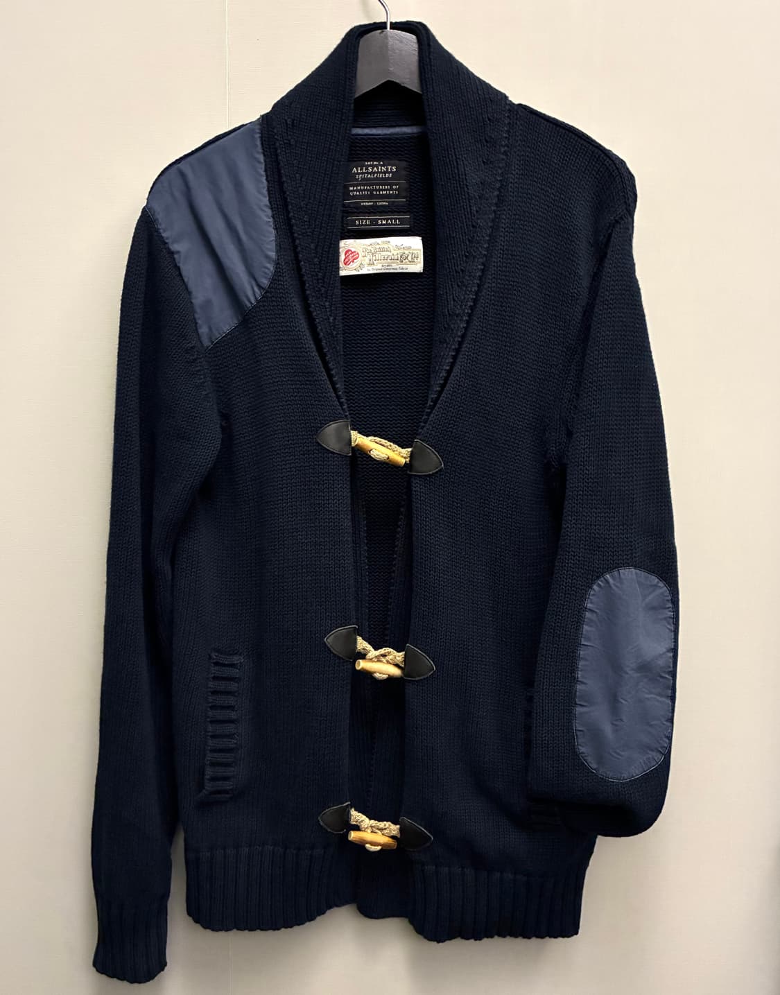 (S/100)올세인츠 스피탈필즈 엘보패치 토글 더플 숄카라 가디건 상품이미지1