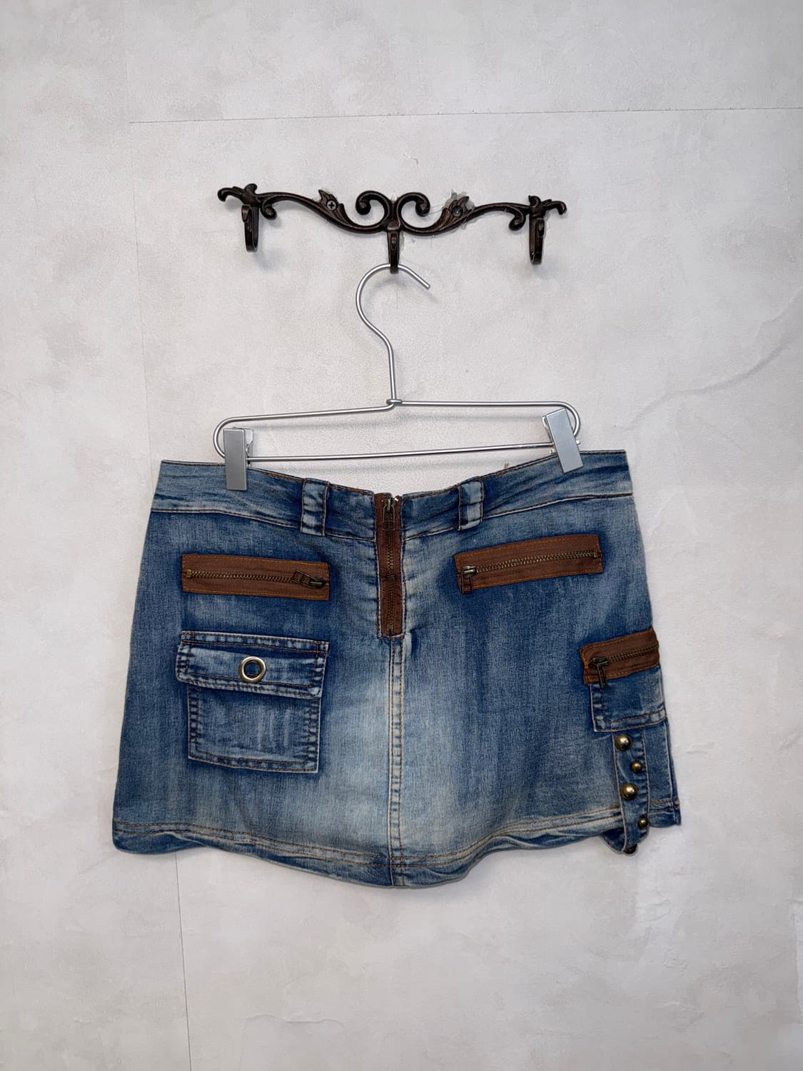 Washing denim western detail cargo sk  상품이미지1