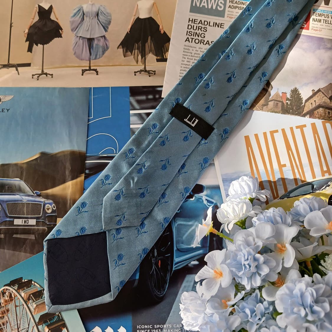 던힐 실크 블루 플라워 자카드 넥타이 9.3cm A등급 A19587
 상품이미지3