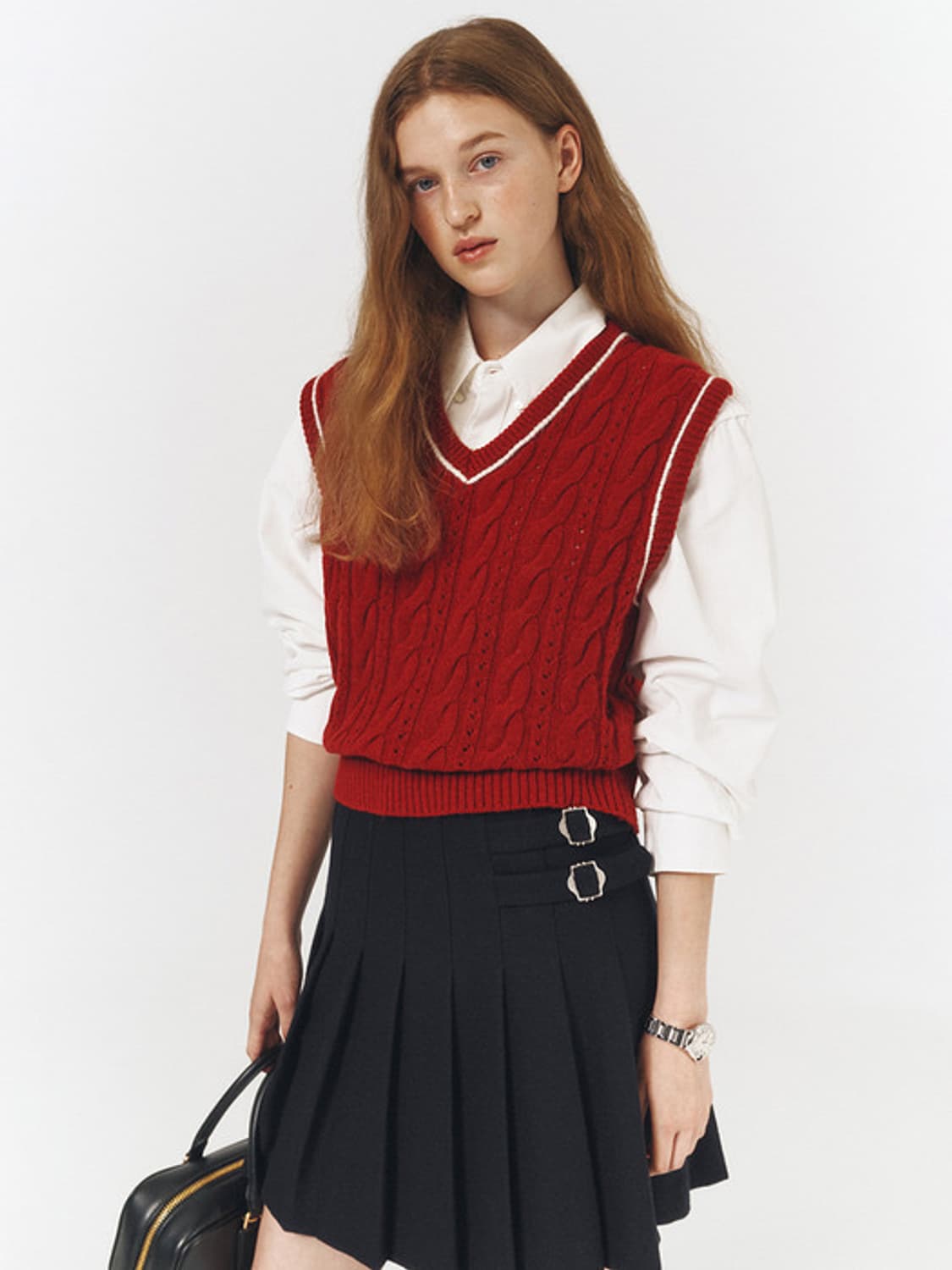 던스트 라이닝 케이블 니트 베스트 소프트 레드 상품이미지1