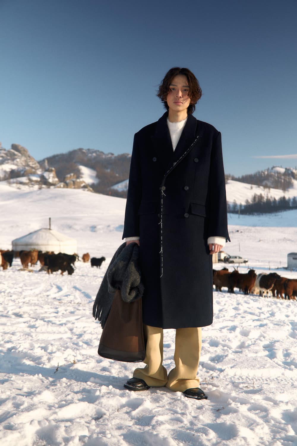 [L] STU 핸드 스티치 더블 코트 블랙 상품이미지5