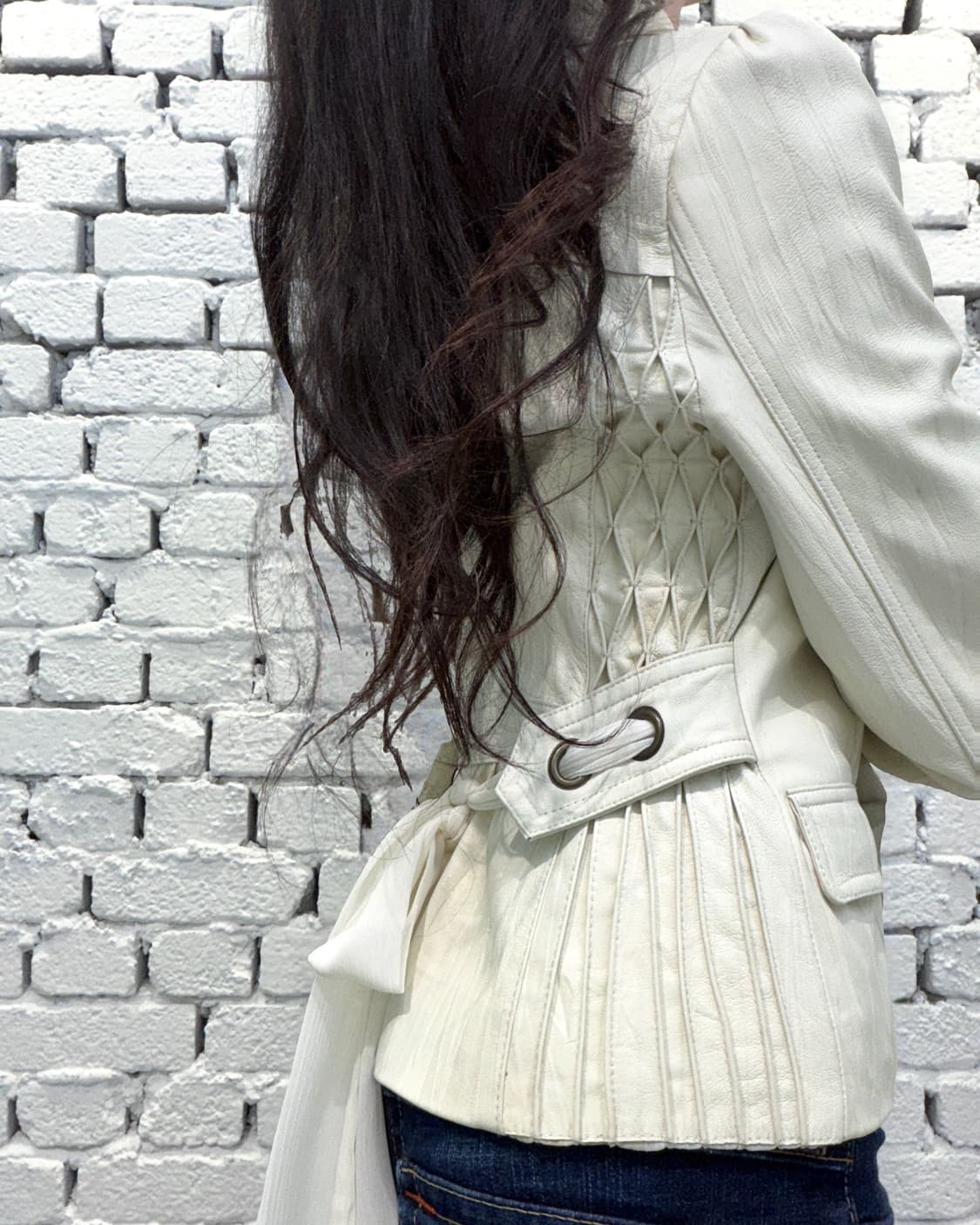 Detachable Ruffle Trim Leather Jacket 상품이미지1