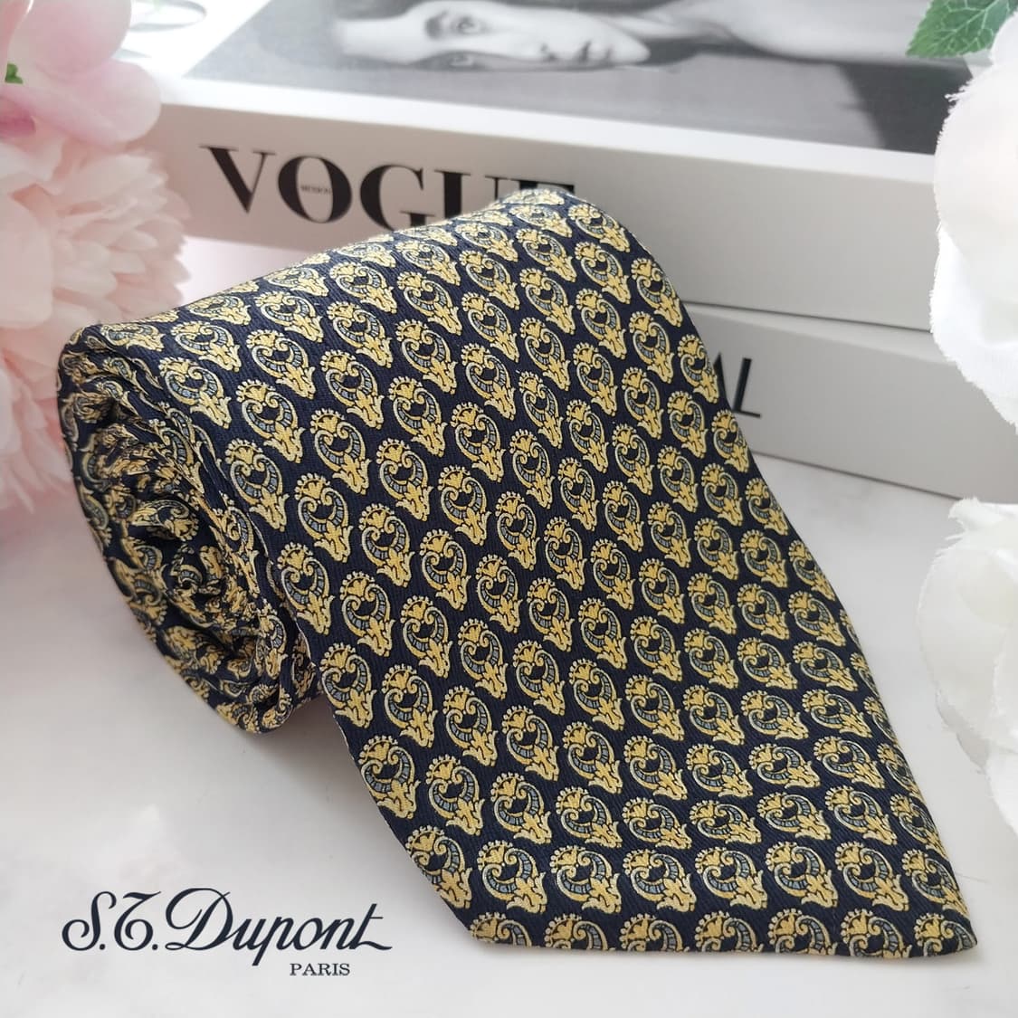 에스 티 듀퐁 실크 네이비 페이즐리 넥타이 9.4cm A+등급 K1119 상품이미지1