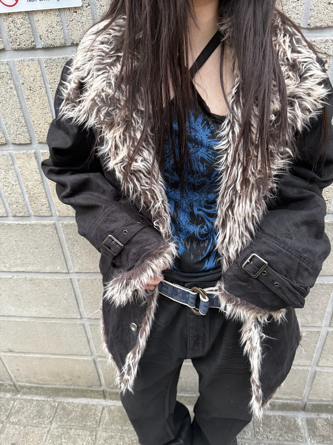 블랙 퍼 디테일 자켓 상품이미지2