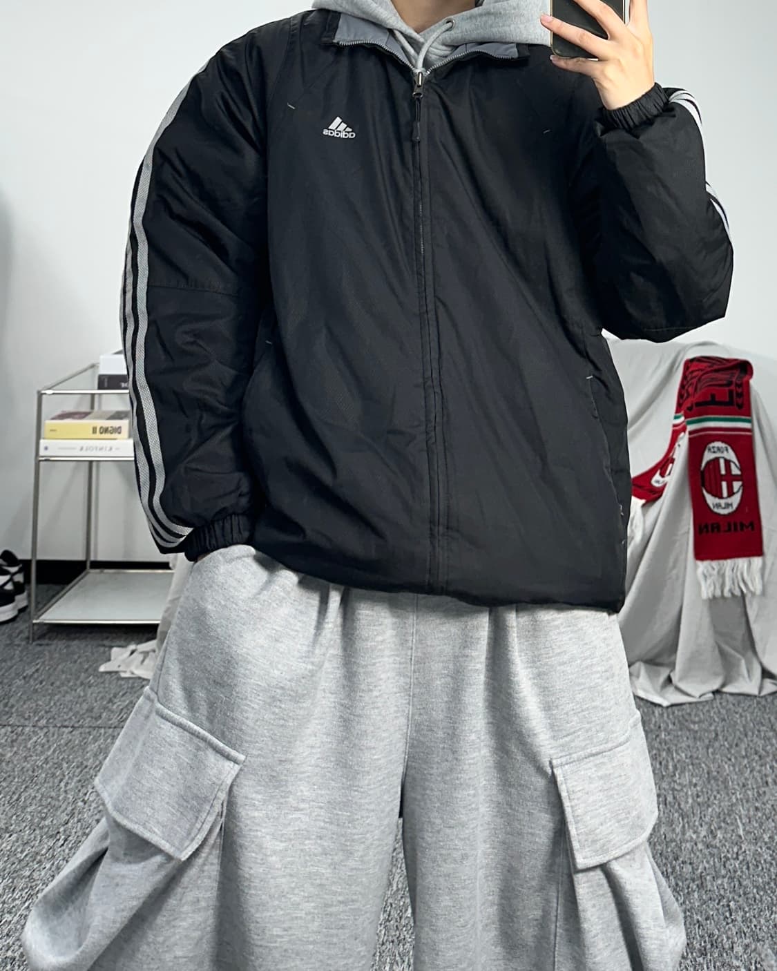 아디다스 블랙 그레이 리버시블 바람막이 점퍼 L 상품이미지3