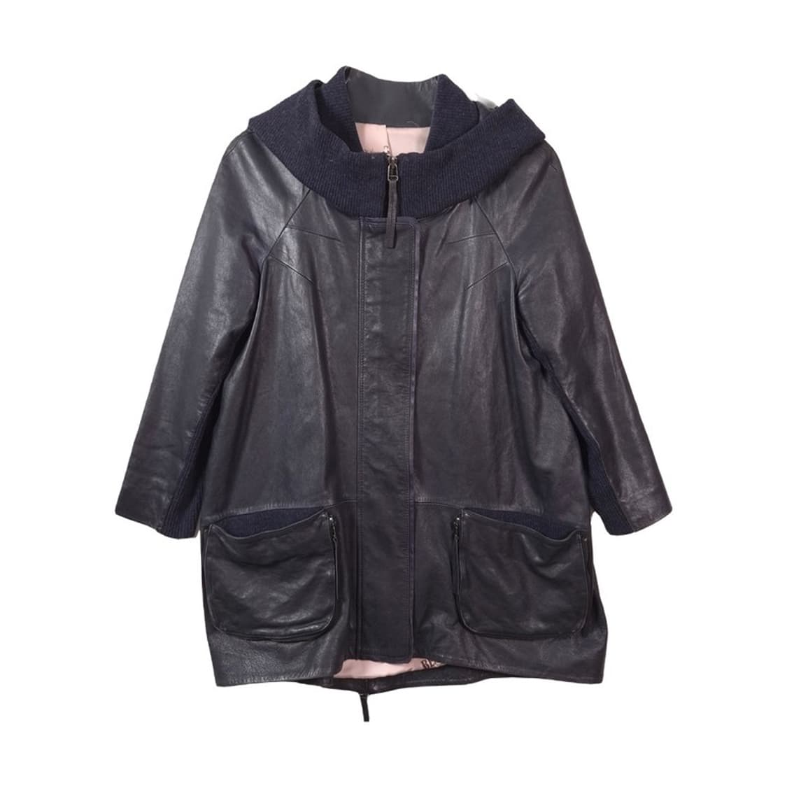 빈티지 양가죽 하이넥 니트 배색 레더 자켓 55 상품이미지1