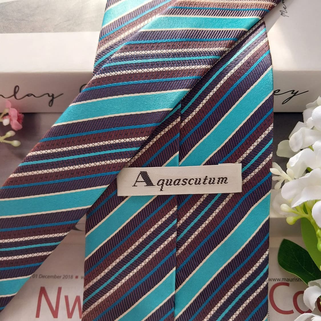 아쿠아스큐텀 터콰이즈 스트라이프 넥타이 9.2cm A+등급 K1955 상품이미지8