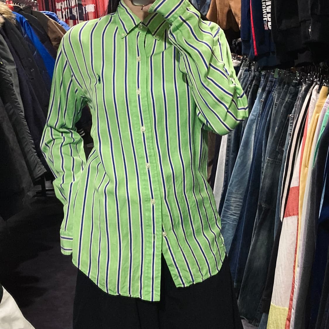 [IM]폴로 랄프로렌 버티컬 스트라이프 라임그린 셔츠 상품이미지4